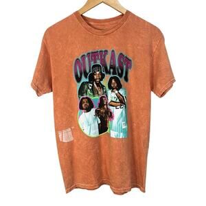 OUTKAST Orange Cotton Crew‎ Neck Short Sleeve Distressed Graphic Tee Size Medium